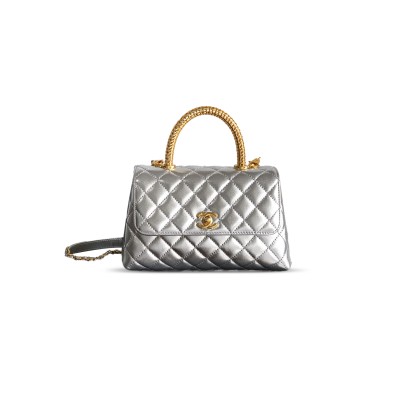CHANEL 25A CALFSKIN QUILTED TOP HANDLE FLAP BAG 382460 (23*14*8cm)